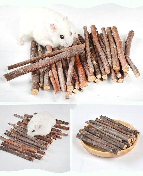 Wooden Bunny Bites: Natural Branch Chewing Snacks For Small Pets