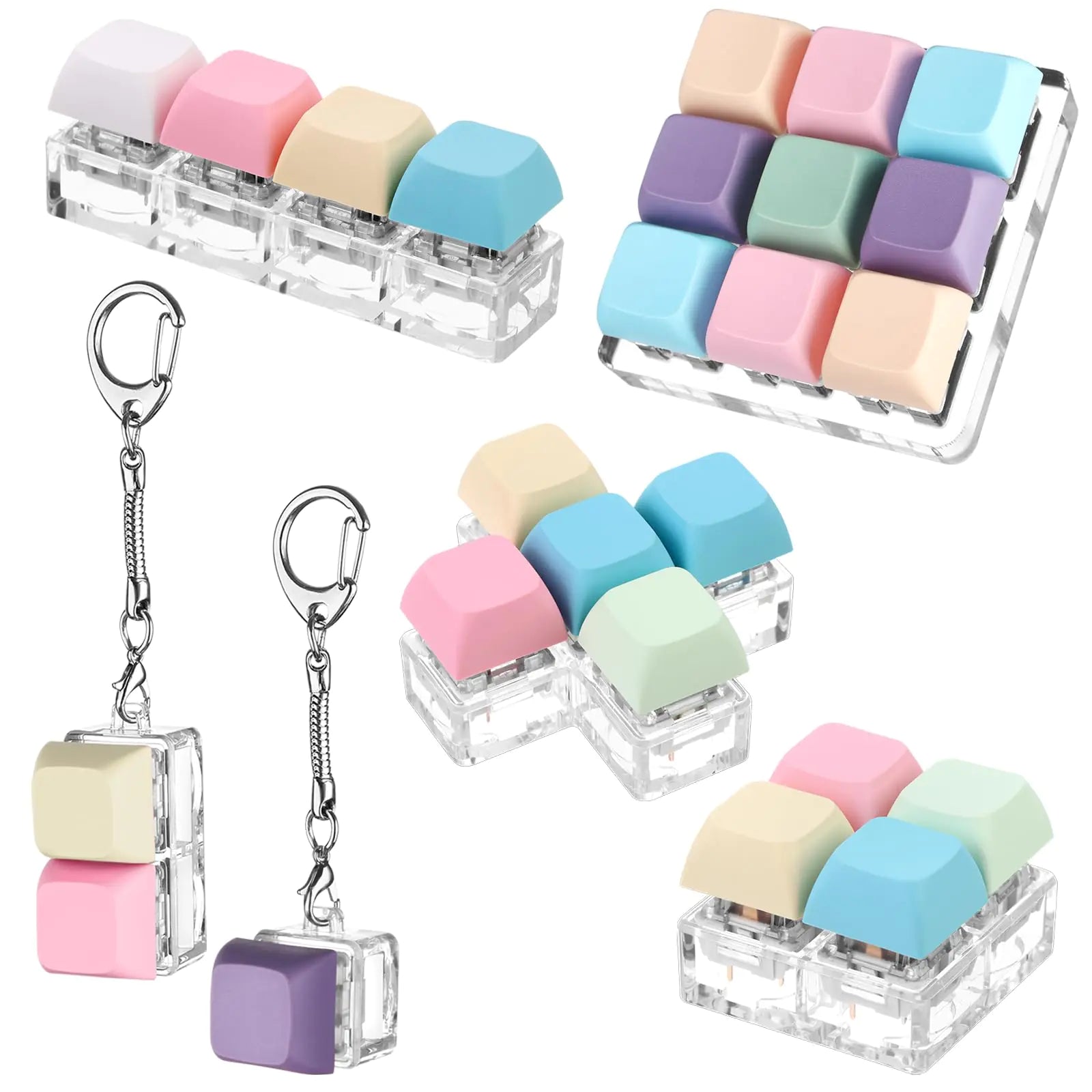 Oppaxf 6Pcs Keyboard Fidget Toy Keyboard Fidget Keychain Decompression Toys Fidget Clicker KeyboardFidget Keychain Stress Relief Gifts for Adult to Relief Stress Pass The Time