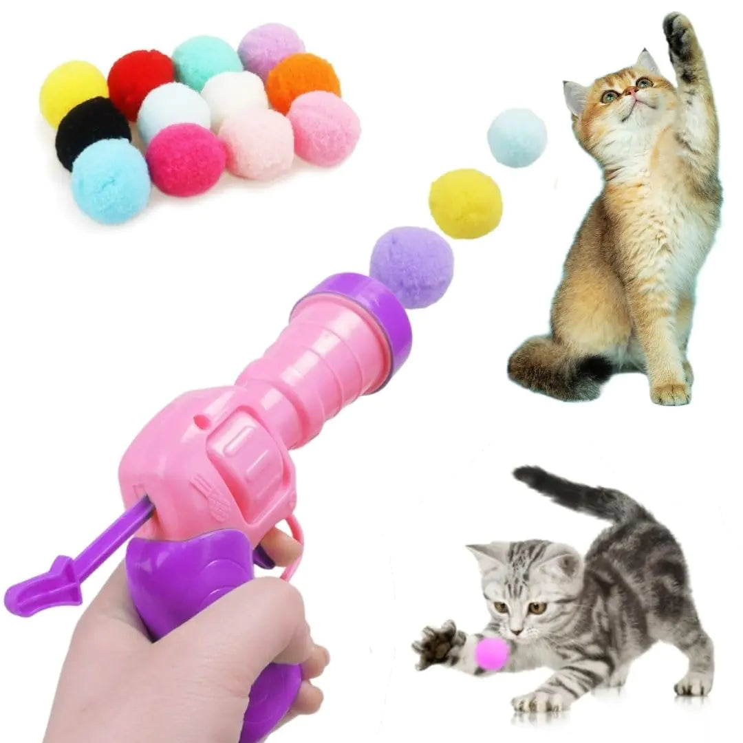 PAWCTIVITY Cat Toy Ball Launcher Gun Interactive Toy Ball Launcher Gun for Indoor Cat Play Plush Ball Shooter with 30 Colorful Plush Cat Balls Enrichment Toys Kitten Fetch Toy Pink/Purple